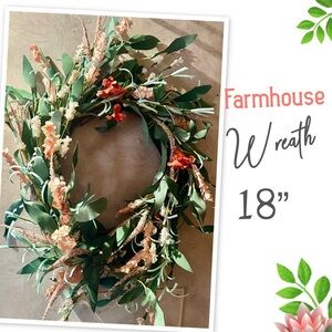 Farmhouse Wreath with Eucalyptus Leaves Includes Soft Neutral Flowers